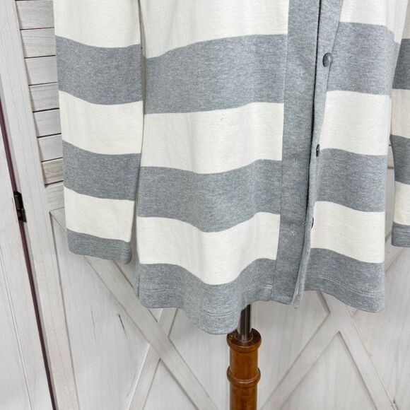 Moda International Rugby Stripes Button Front Cardigan Sweater Grey White Medium - Picture 6 of 11
